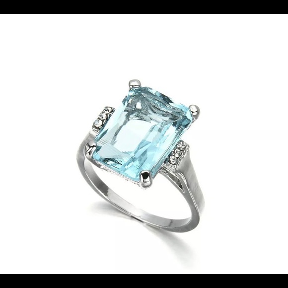 Silver Women Jewelry Aquamarine Bridal Ring - Picture 2 of 4